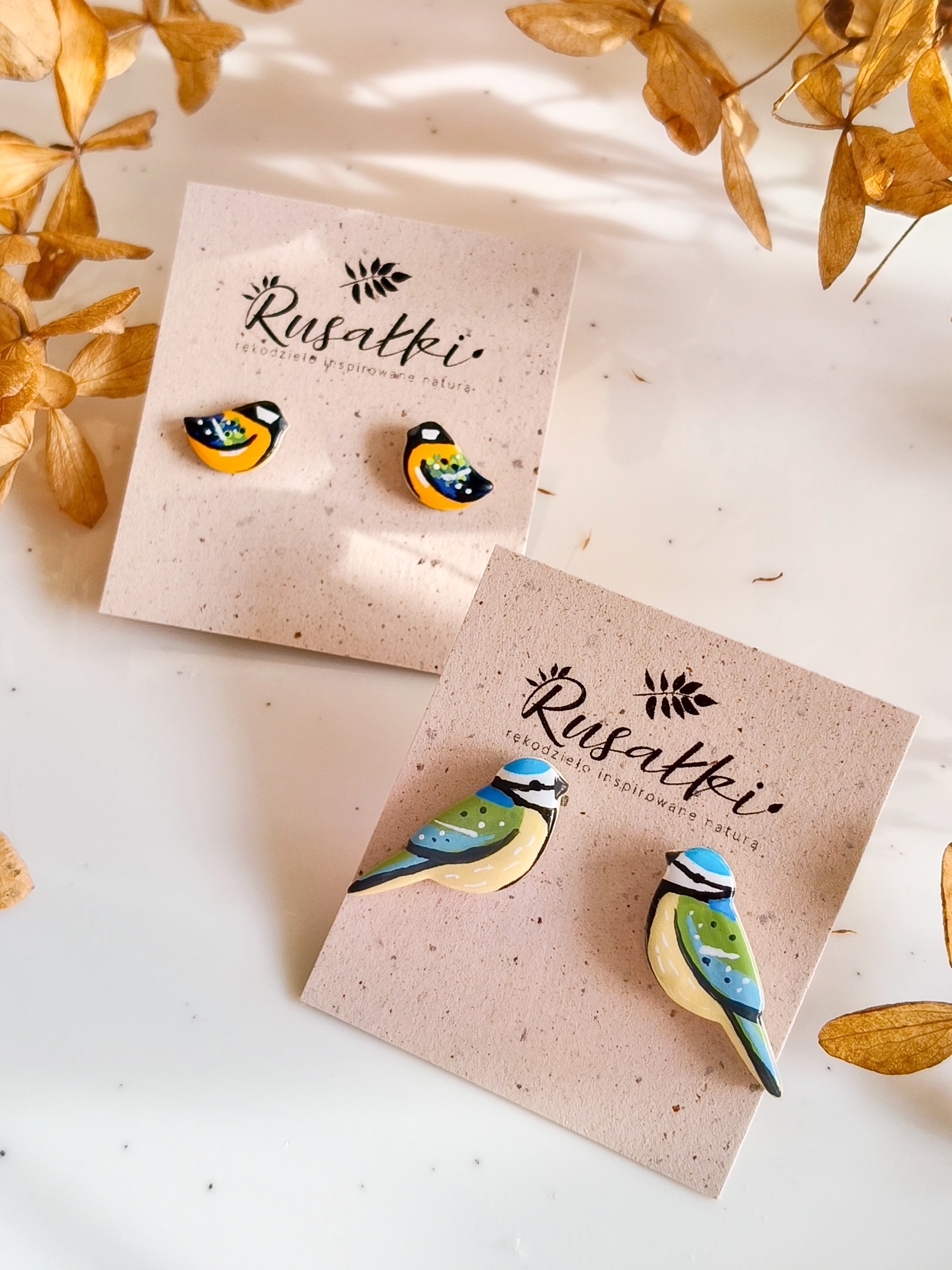 Eleganckie kolczyki z ptaszkiem - Sikorki Bogatki oraz Modraszki