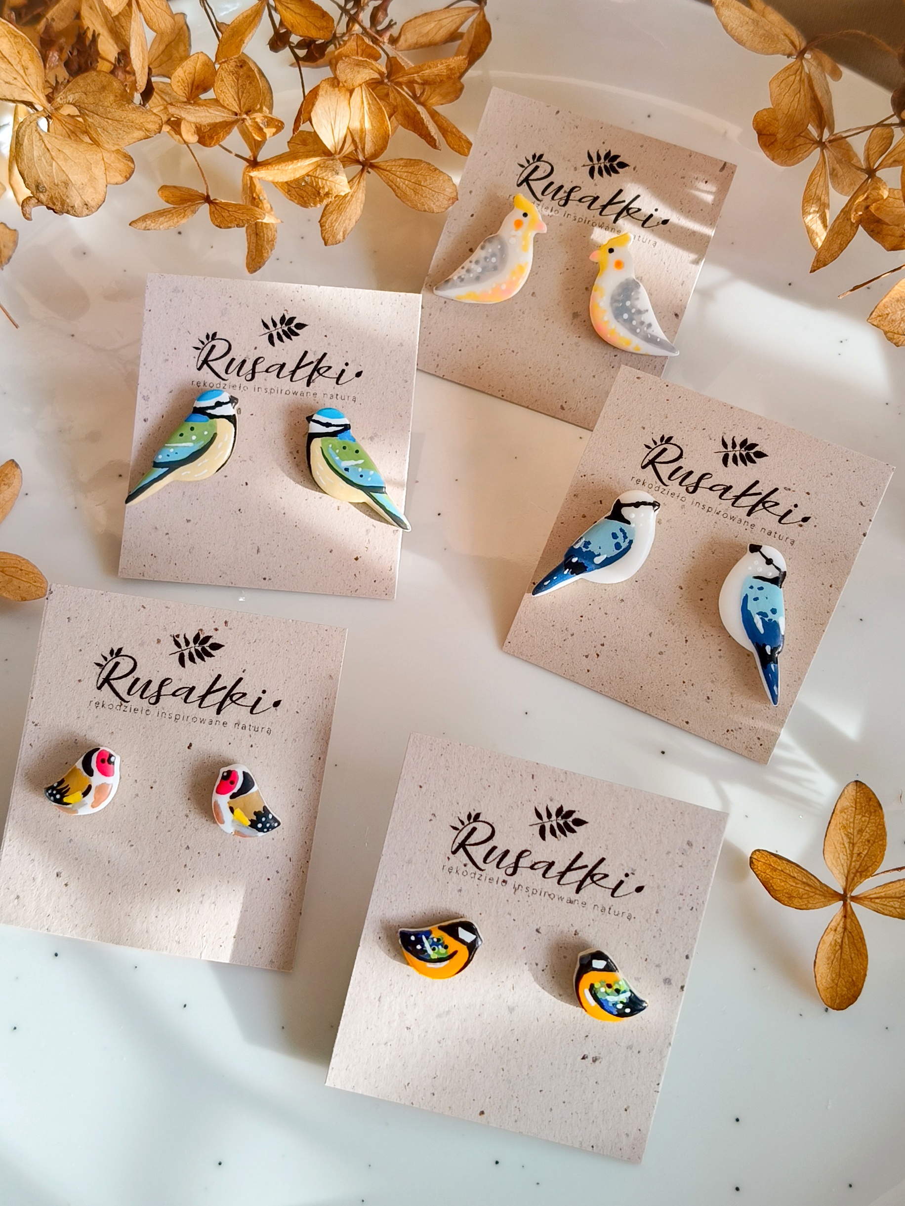 Kolczyki ptaszki handmade, kolorowa biżuteria boho z motywem ptaków, ręcznie wykonane kolczyki z glinki polimerowej. Różne wzory ptaszków inspirowane naturą i leśnym klimatem to oryginalny pomysł na prezent