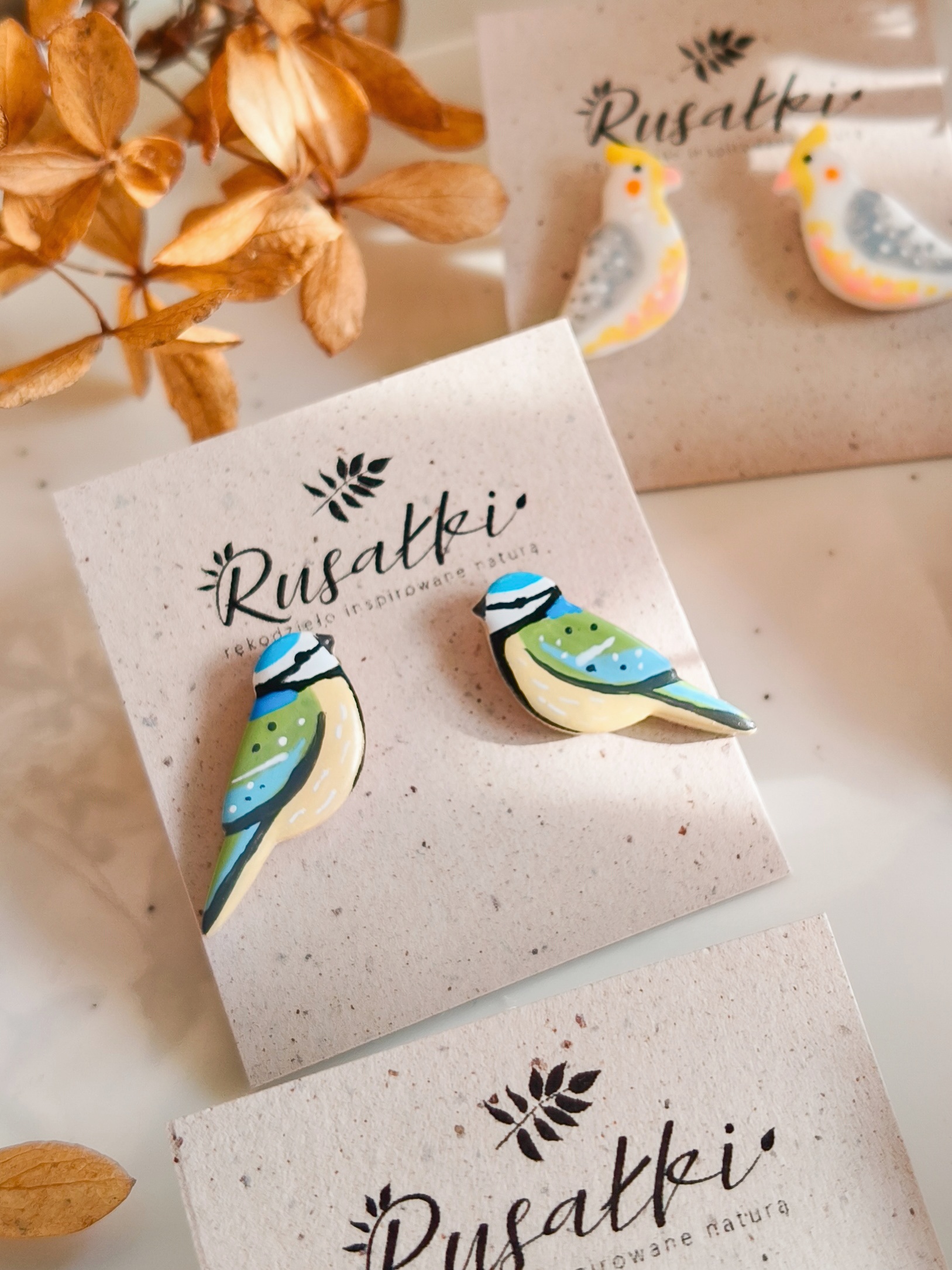 Kolczyki ptaszki w pastelowych odcieniach - Sikorki Modre znane inaczej jako Modraszki