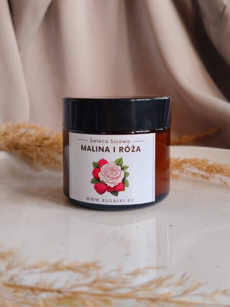 Świeca naturalna sojowa o zapachu Malina i róża, pachnie słodko i kobieco idealna jako prezent na dzień kobiet
