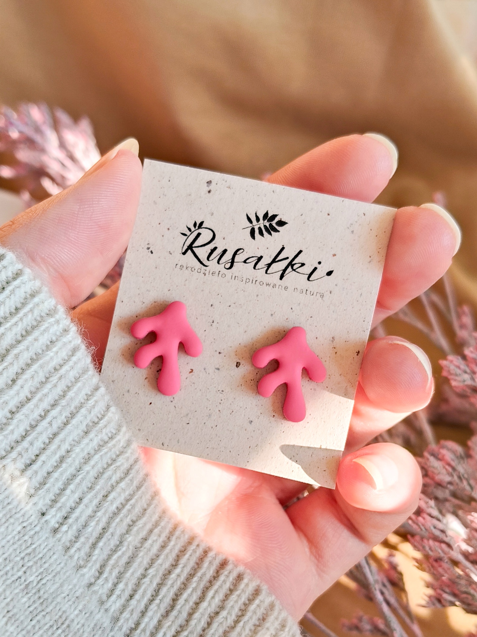 Kolczyki sztyfty - różowe Koralowce - obrazek 2