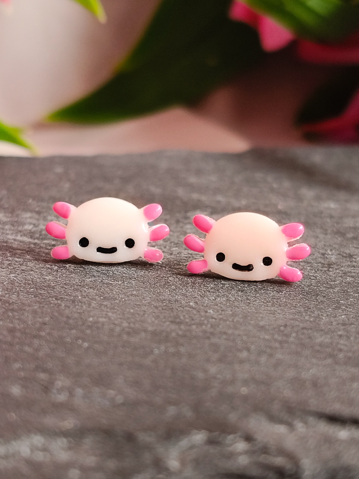 Kolczyki sztyfty – różowe Aksolotle