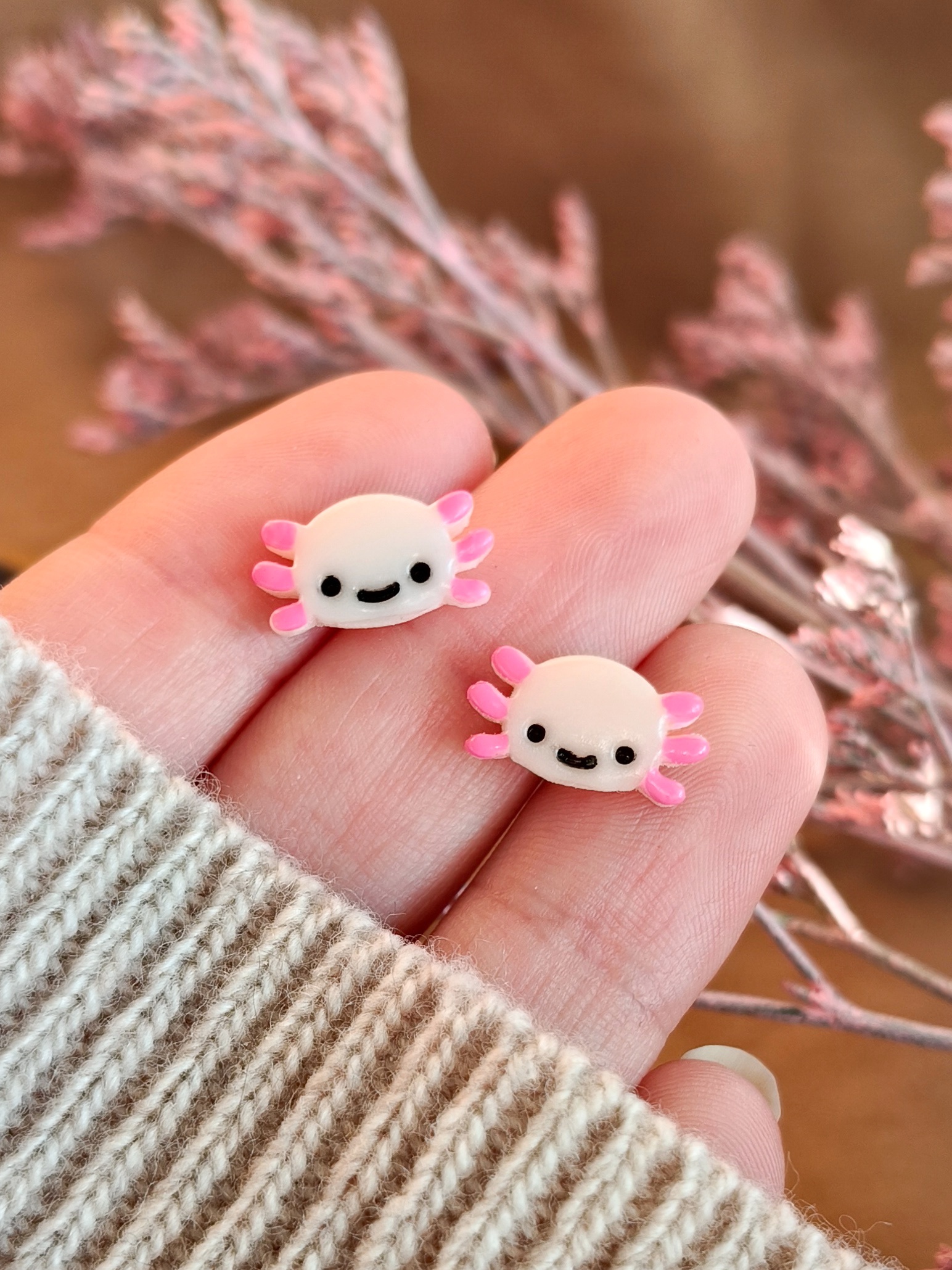 Kolczyki sztyfty – różowe Aksolotle - obrazek 3