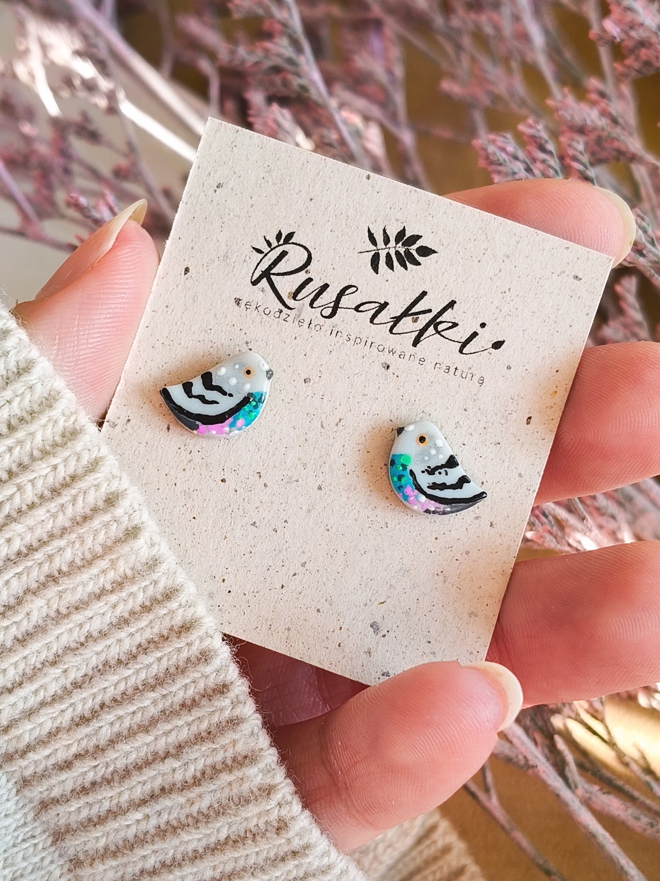 Kolczyki ptaszki – mini Gołąbki - obrazek 3