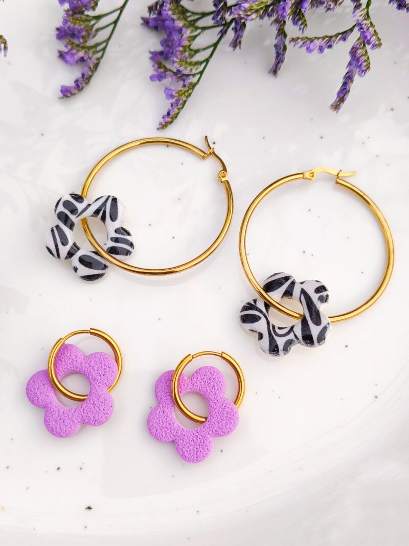 Kolczyki Kwiatuszki 8w1 - Fioletowe + Biało-Czarne