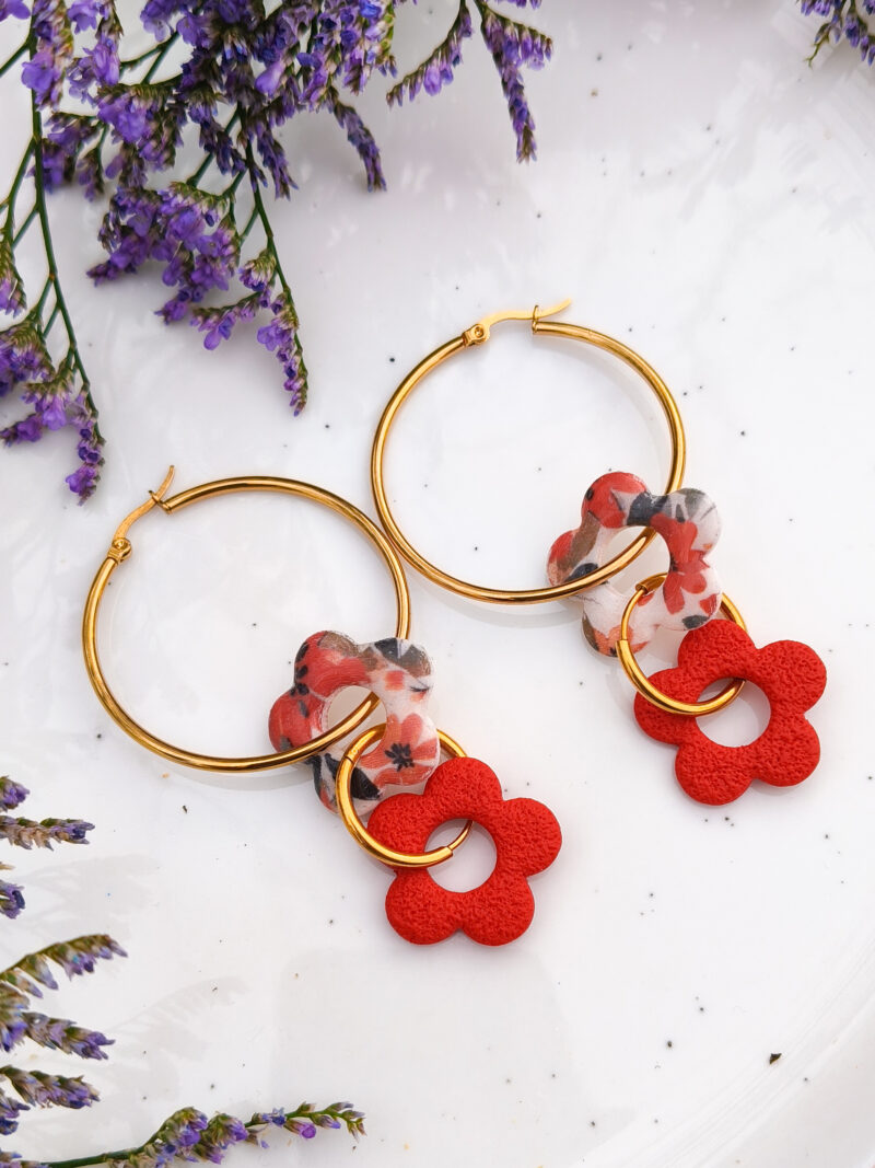 Kolczyki Kwiatuszki 8w1 - Czerwone + Abstrakcyjne