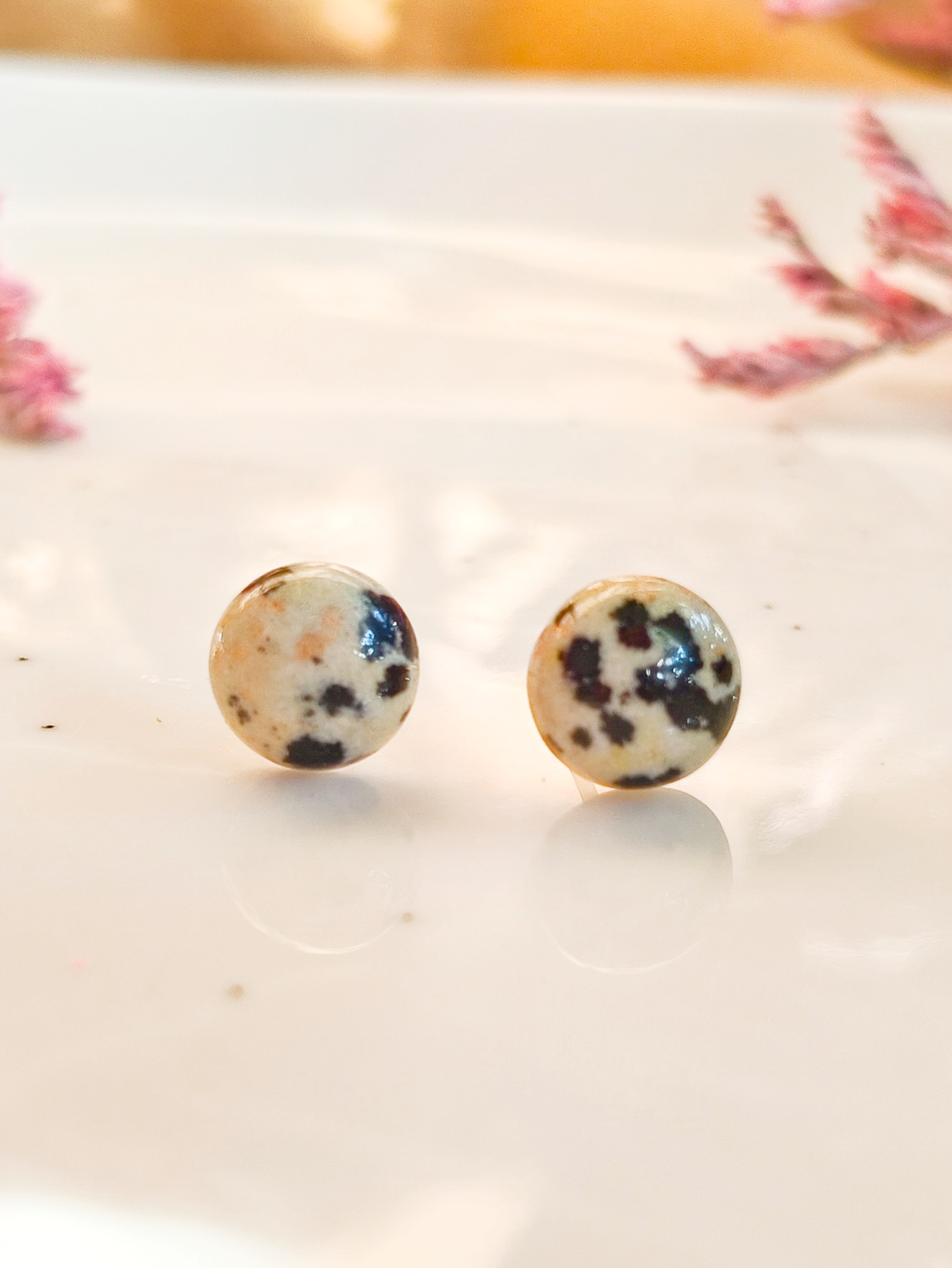 Sztyfty ze stali chirurgicznej z kamieniami naturalnymi - Jaspis Dalmatyński - obrazek 2