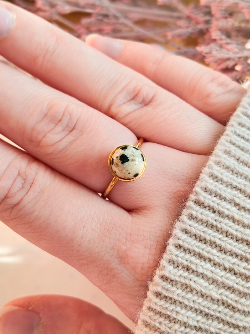 Pierścionek ze stali chirurgicznej z kamieniem naturalnym - Jaspis Dalmatyński