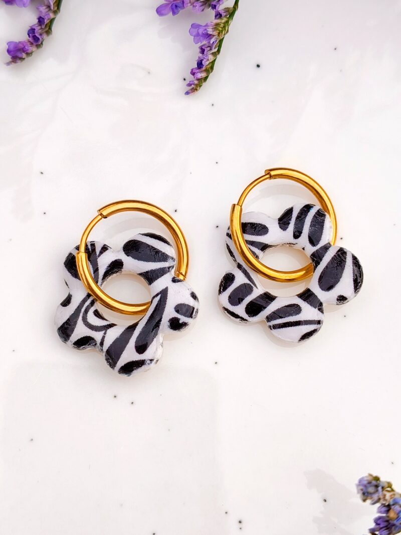 Kolczyki Kwiatuszki 2w1 - Czarno-Białe