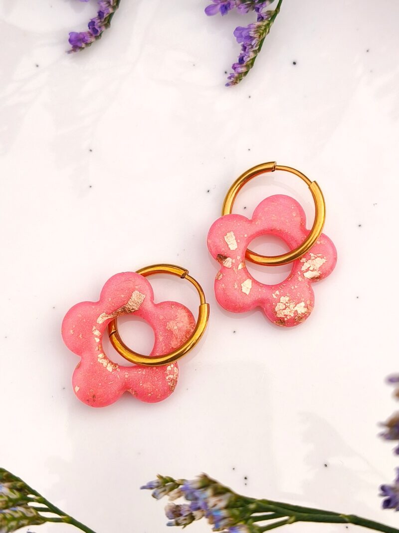 Kolczyki Kwiatuszki 2w1 - Różowo-Złote