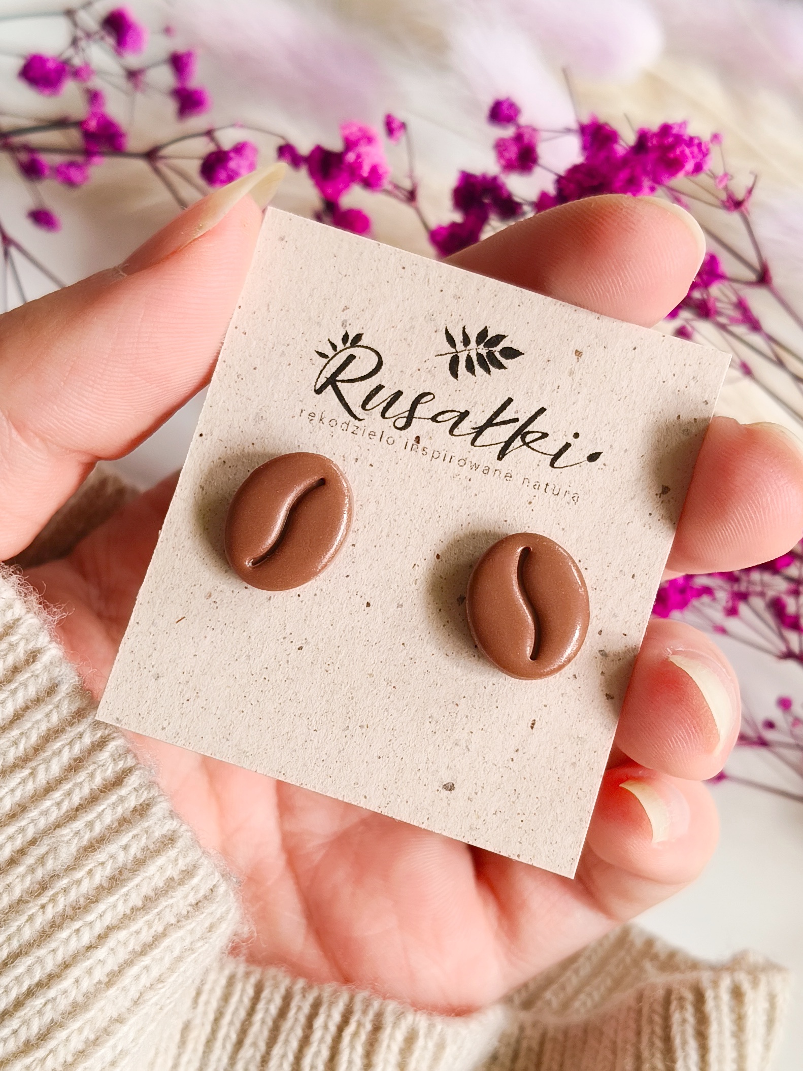 Kolczyki sztyfty – Ziarenko Kawy - obrazek 3