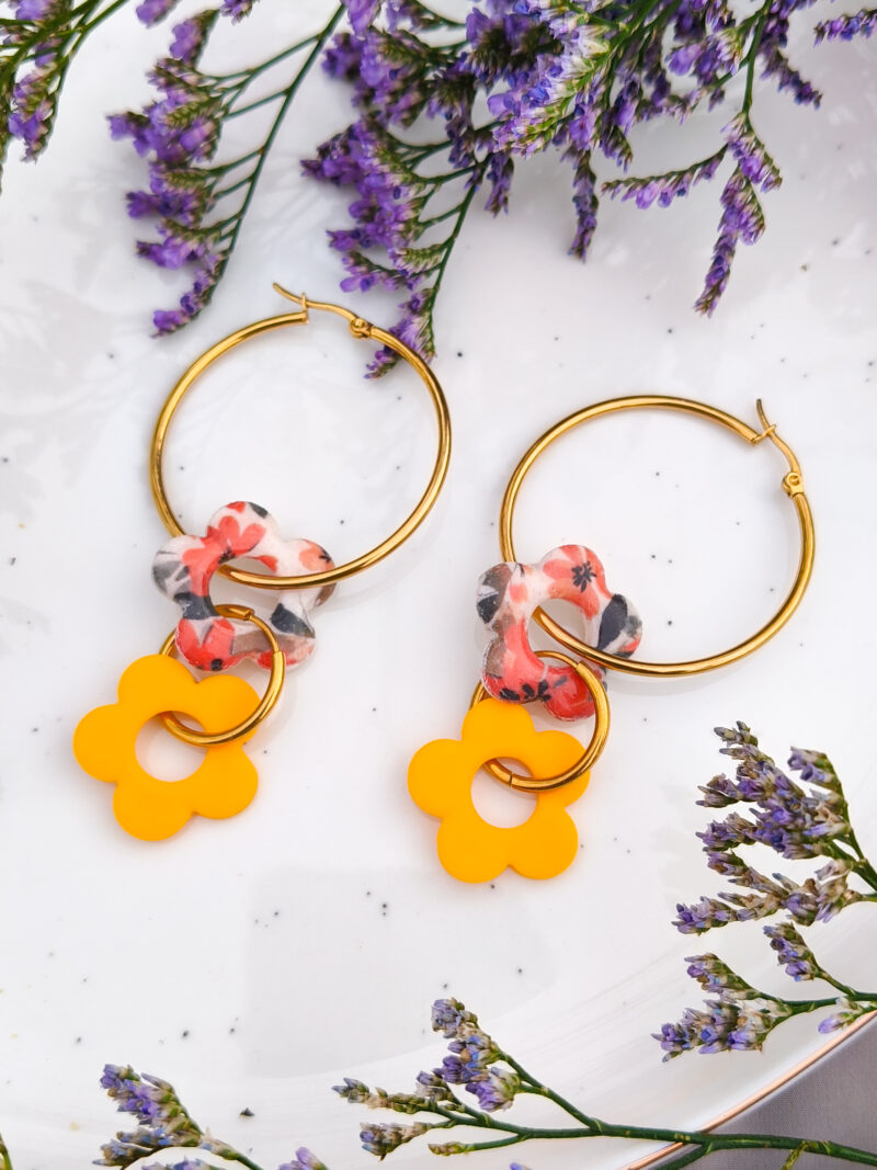 Kolczyki Kwiatuszki 8w1 - Żółte + Abstrakcyjne