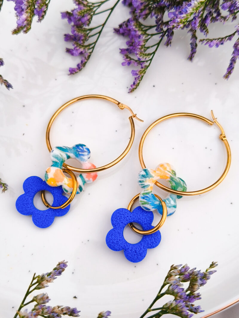 Kolczyki Kwiatuszki 8w1 - Niebieskie + Wielokolorowe