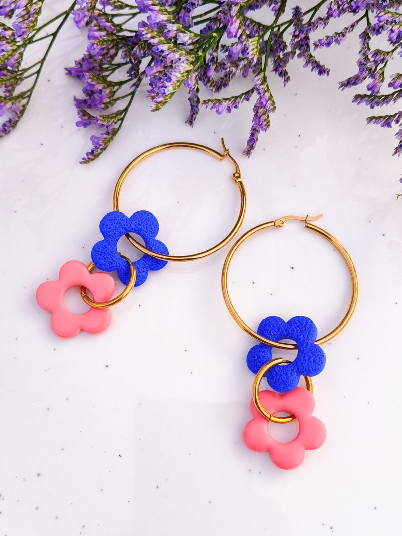 Kolczyki Kwiatuszki 8w1 - Niebieskie + Fioletowe