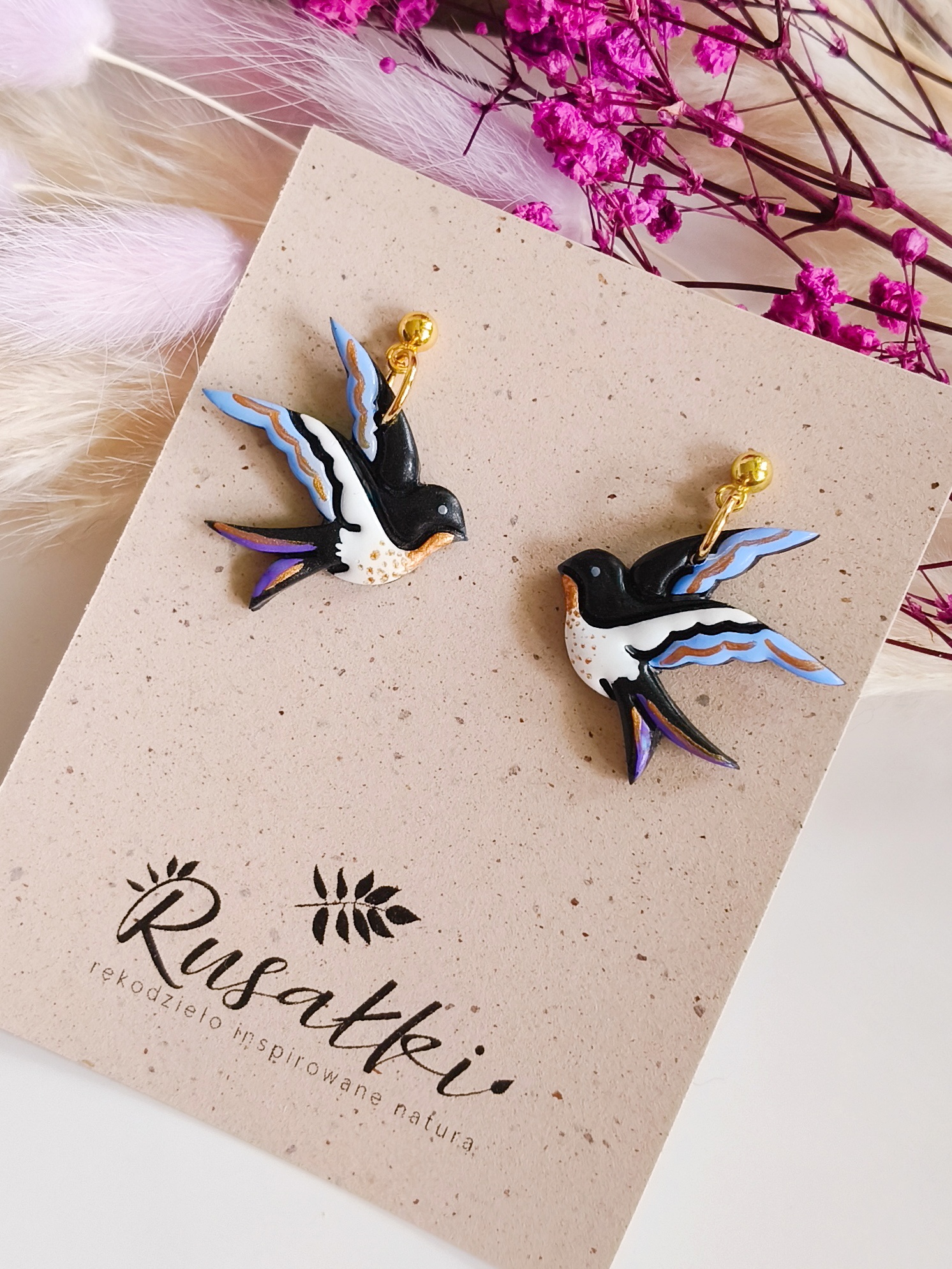 Kolczyki wiszące z ptakami - Jaskółka - obrazek 6