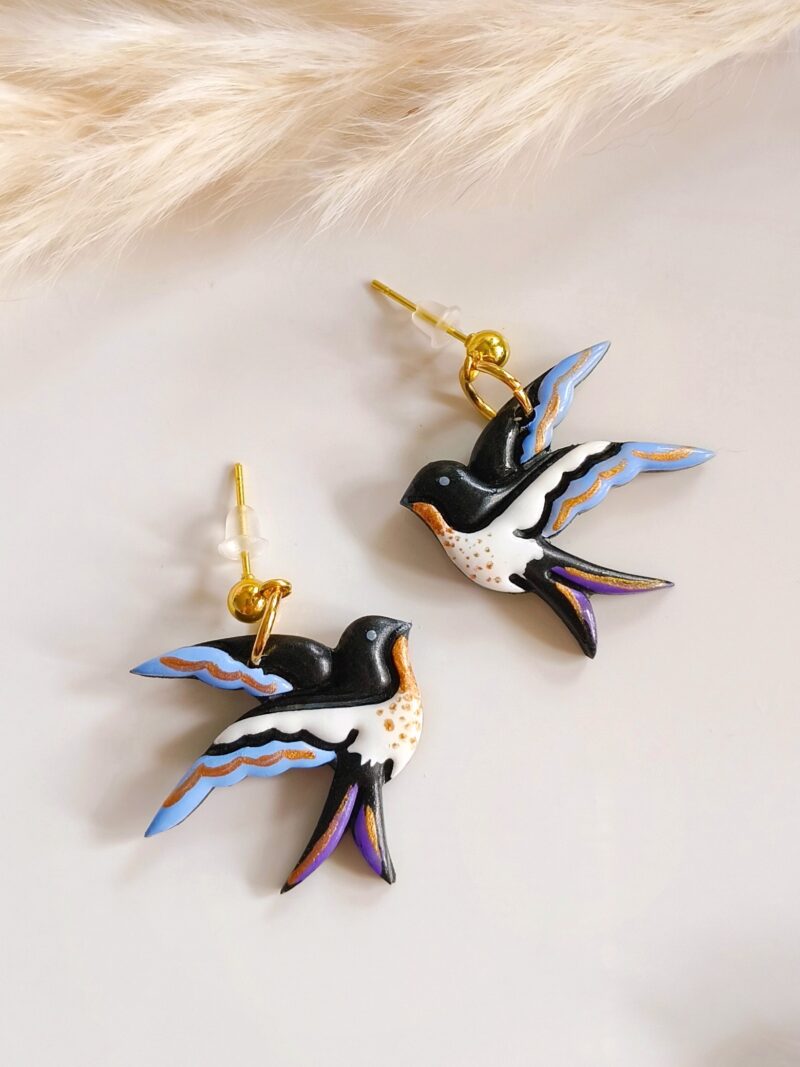 Kolczyki wiszące z ptakami - Jaskółka