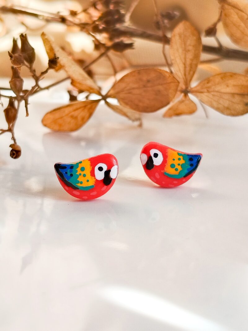 Kolczyki sztyfty – Papugi Ary Czerwone