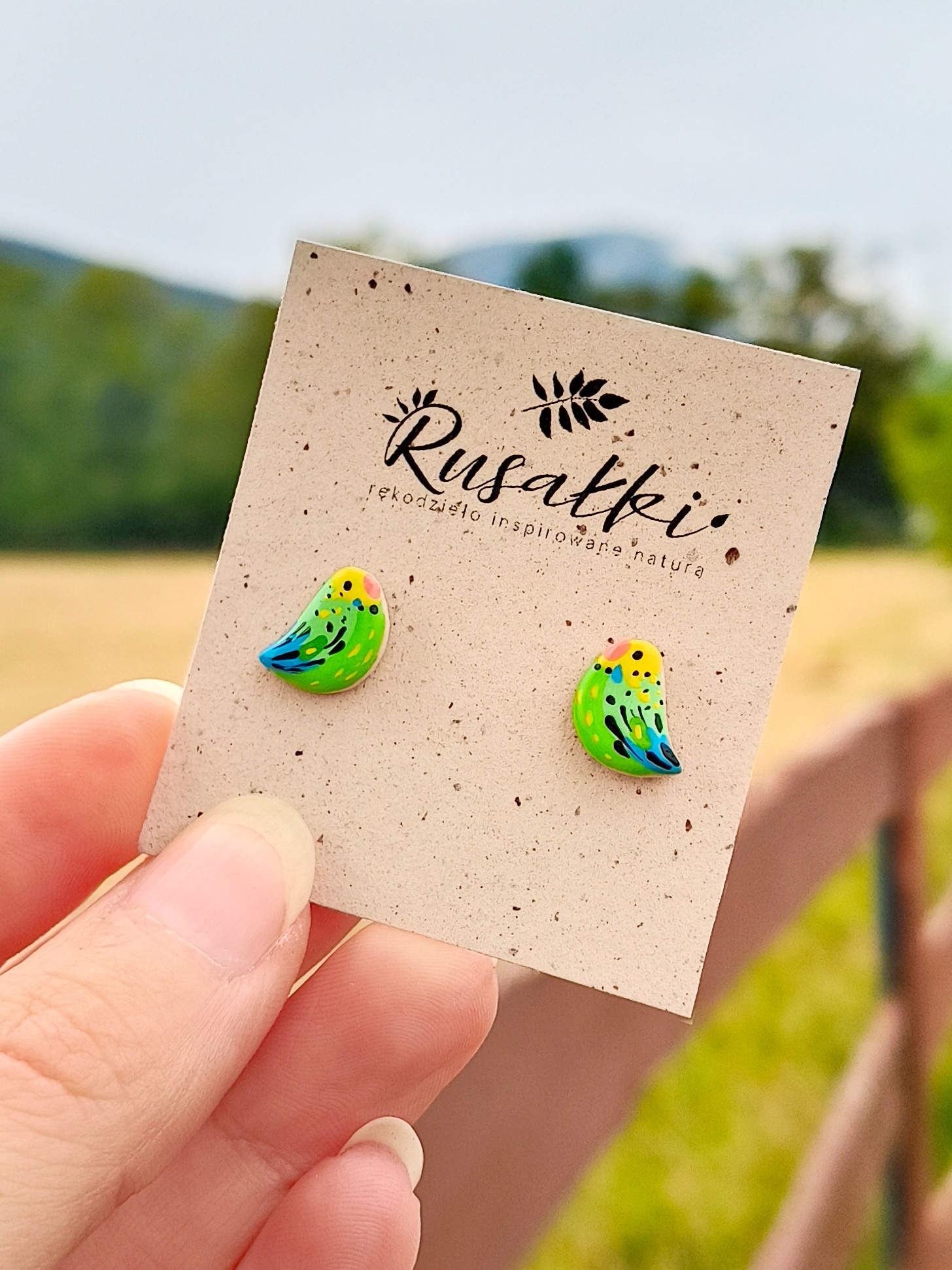 Kolczyki ptaszki – mini Zielone Papużki Faliste - obrazek 2
